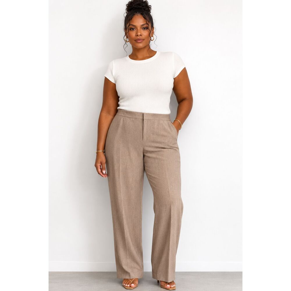 Ralph Lauren Women's NWT Size 16 Wool Stretch Wide Leg Pants Tan Career